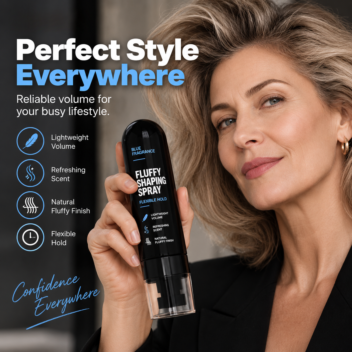 Peach-scented volumizing & setting spray—for lightweight, bouncy hair and long-lasting hold.